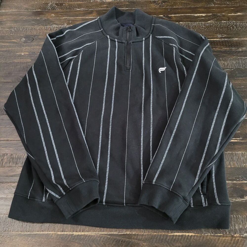 Fabletics The Go-To Quarter Zip Pullover Black Textured Stripe Mens Size XL